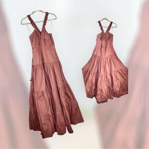 NWT Bird & Knoll ‘Stevie’ Tiered Ruffle Open-Back Strap Maxi Dress in Rose Sz XL